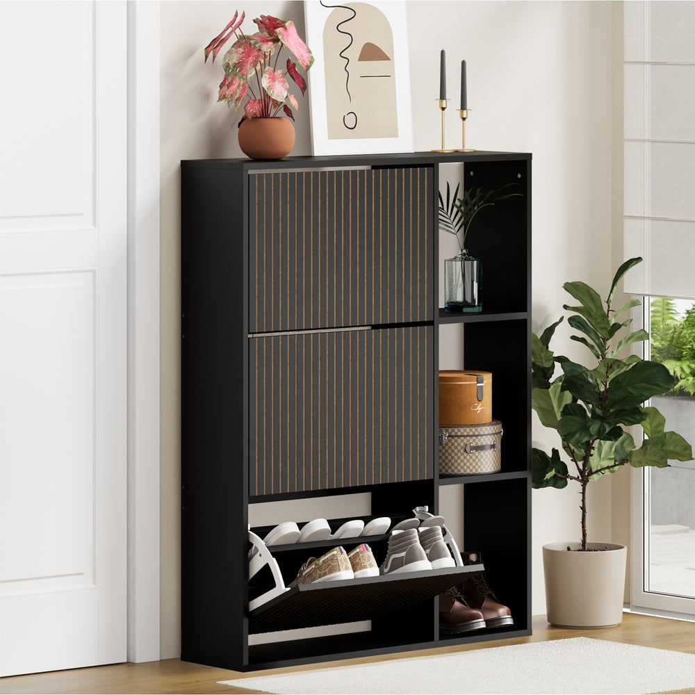 Shoe Rack Storage Cabinet with Display Shelves Black