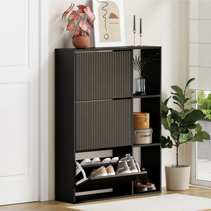 Shoe Rack Storage Cabinet with Display Shelves Black
