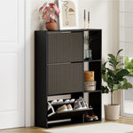 Shoe Rack Storage Cabinet with Display Shelves Black