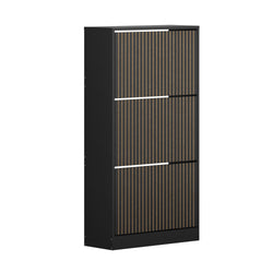 Shoe Rack Storage Cabinet 3 Compartments Black