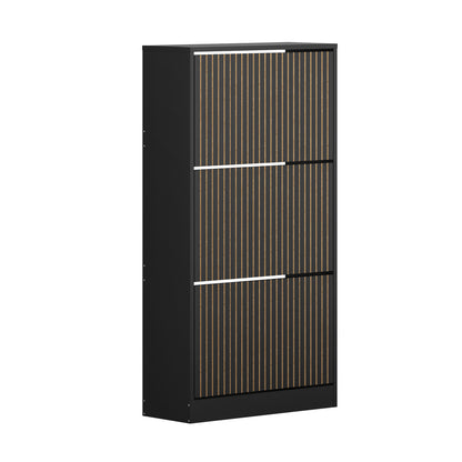 Shoe Rack Storage Cabinet 3-Tier Organizer Black Entryway Closet Shelf