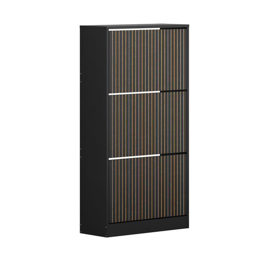 Shoe Rack Storage Cabinet 3-Tier Organizer Black Entryway Closet Shelf