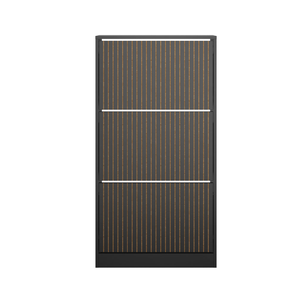 Shoe Rack Storage Cabinet 3 Compartments Black