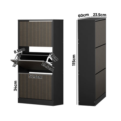 Shoe Rack Storage Cabinet 3-Tier Organizer Black Entryway Closet Shelf