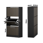 Shoe Rack Storage Cabinet 3-Tier Organizer Black Entryway Closet Shelf