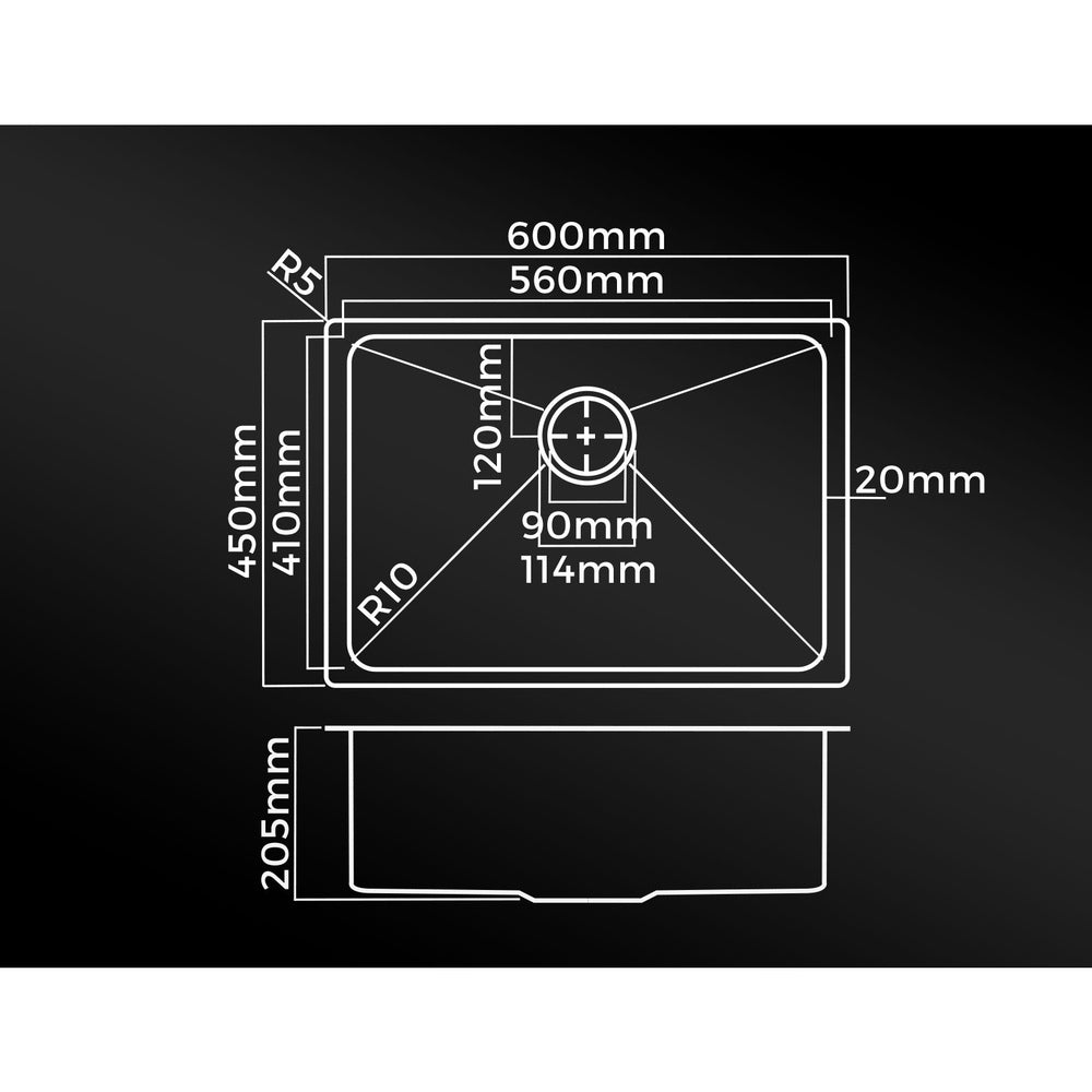 Welba Kitchen Sink Stainless Steel Basin Single Flush Mount 60X45CM