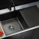 Stainless Steel Sink 87X45CM Single Bowl Basin With Waste Black