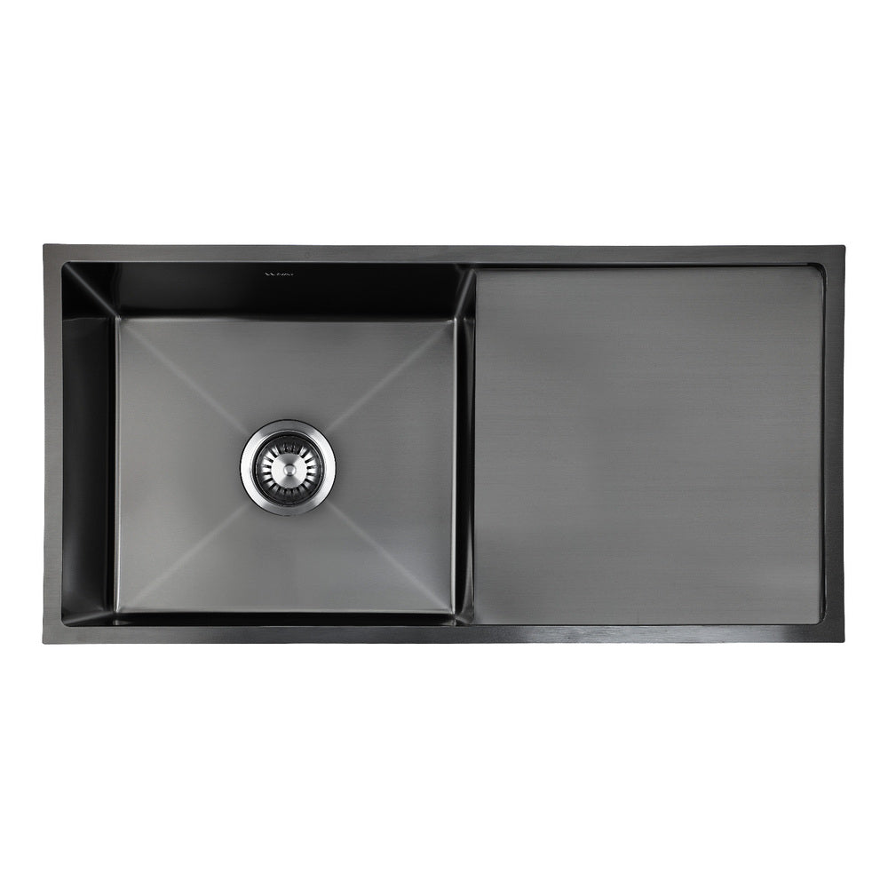 Stainless Steel Sink 87X45CM Single Bowl Basin With Waste Black