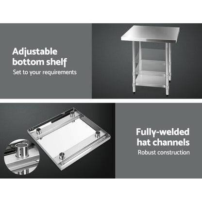 760X760Mm Stainless Steel Kitchen Bench With Wheels