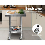 Cefito 762 x 762mm Commercial Stainless Steel Kitchen Bench with 4pcs Castor Wheels