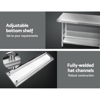 1829X760Mm Stainless Steel Kitchen Bench With Wheels