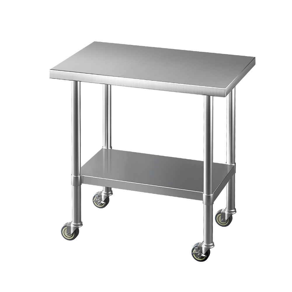 Stainless Steel Kitchen Benches Work Bench Wheels 91X61Cm 430