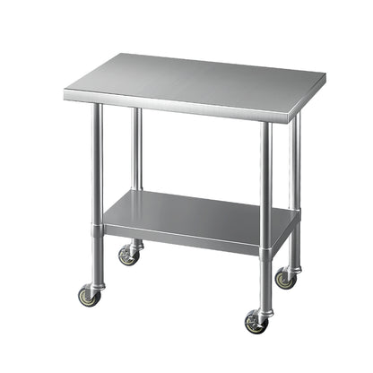 Stainless Steel Kitchen Benches Work Bench Wheels 91X61Cm 430