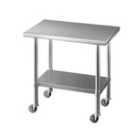 Stainless Steel Kitchen Benches Work Bench Wheels 91X61Cm 430