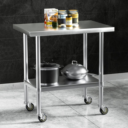 Stainless Steel Kitchen Benches Work Bench Wheels 91X61Cm 430