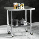 Stainless Steel Kitchen Benches Work Bench Wheels 91X61Cm 430