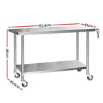 1524X610Mm Stainless Steel Kitchen Bench With Wheels