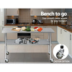 1524X610Mm Stainless Steel Kitchen Bench With Wheels