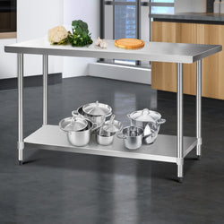 1524X610Mm Stainless Steel Kitchen Bench With Wheels