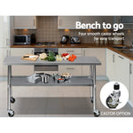 1829X610Mm Stainless Steel Kitchen Bench With Wheels