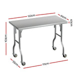 Stainless Steel Kitchen Benches Work Bench Wheels 122X61CM 430