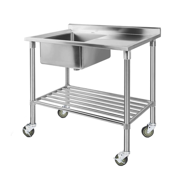  Stainless Steel Sink Bench Kitchen Work Benches Bowl Wheels 304