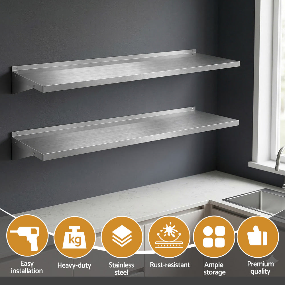 1200mm Stainless Steel Wall Shelf Rack 2PCS | HomeAndLiving
