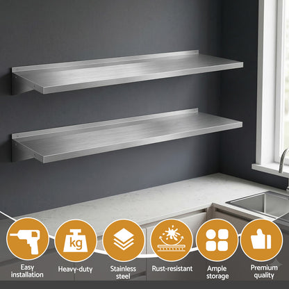 1200mm Stainless Steel Wall Shelf Rack 2PCS | HomeAndLiving