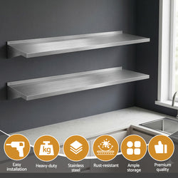 1200mm Stainless Steel Wall Shelf Rack 2PCS | HomeAndLiving