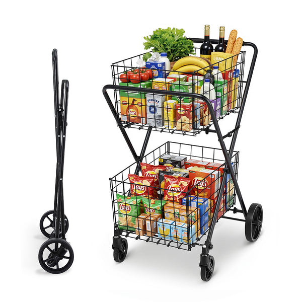  Foldable Trolley Cart Shopping Cart with Wheels Portable Grocery Carrier