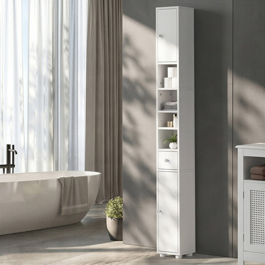 Tall Bathroom Storage Cabinet Shelf Drawer Cupboard White