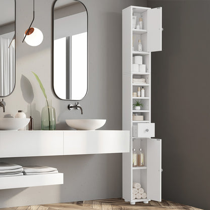 Tall Bathroom Storage Cabinet Shelf Drawer Cupboard White