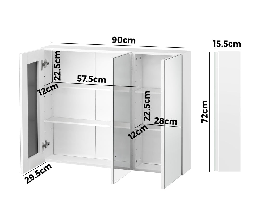 Bathroom Mirror Cabinet Vanity Medicine Wall Storage 900mm x 720mm