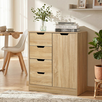 Storage Cabinet Buffet 4 Drawer Freestanding Cupboard Natural