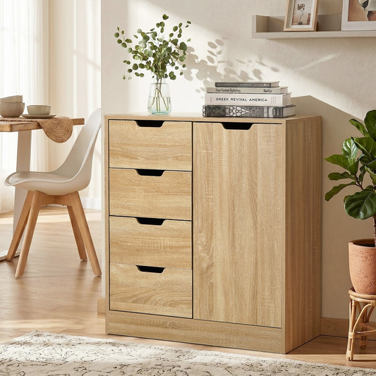 Storage Cabinet Buffet 4 Drawer Freestanding Cupboard Natural