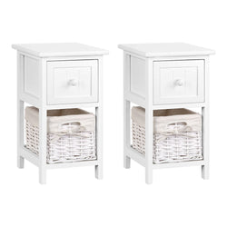 Bedside Table 1 Drawer With Basket Rustic White X2