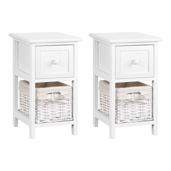  Bedside Table 1 Drawer With Basket Rustic White X2