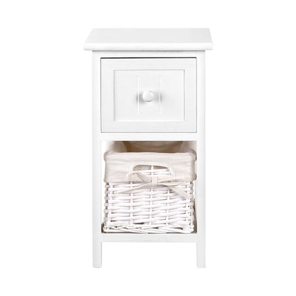 Bedside Table 1 Drawer With Basket Rustic White X2