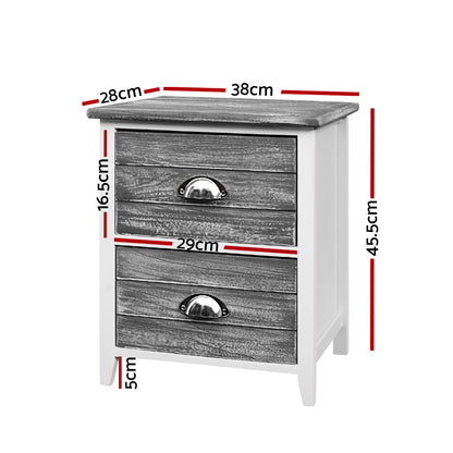 Bedside Table 2 Drawers Vintage X2 - Thyme Grey