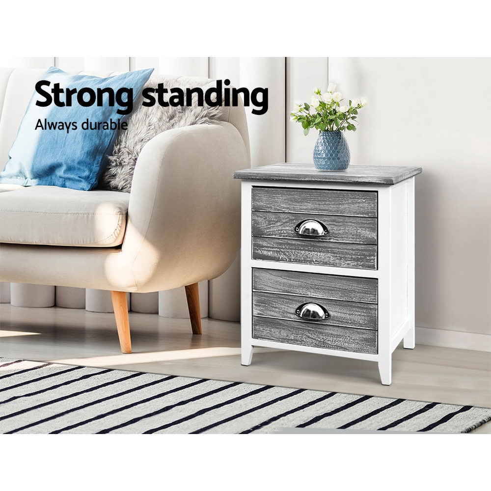 Bedside Table 2 Drawers Vintage X2 - Thyme Grey