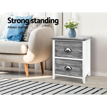 Bedside Table 2 Drawers Vintage X2 - Thyme Grey