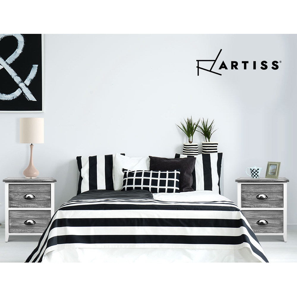 Bedside Table 2 Drawers Vintage X2 - Thyme Grey