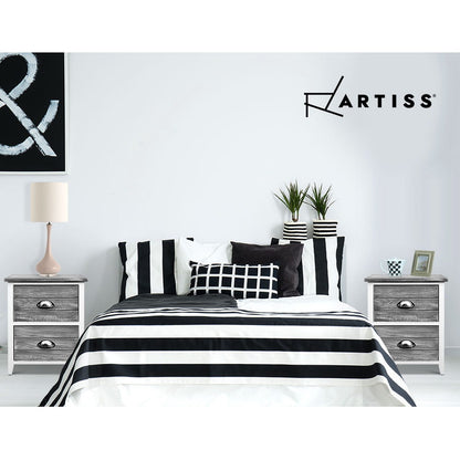 Bedside Table 2 Drawers Vintage X2 - Thyme Grey