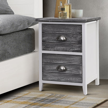 Bedside Table 2 Drawers Vintage X2 - Thyme Grey