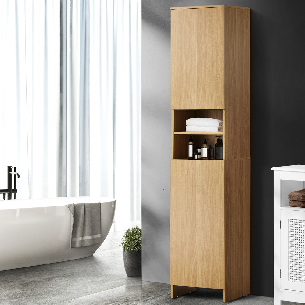 Bathroom Cabinet Storage Laundry Floor Cupboard Natural Wood Finish