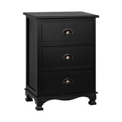 Bedside Table 3 Drawers Vintage - Thyme Black