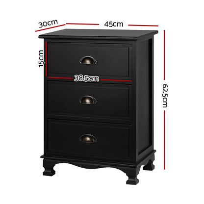 Bedside Table 3 Drawers Vintage - Thyme Black