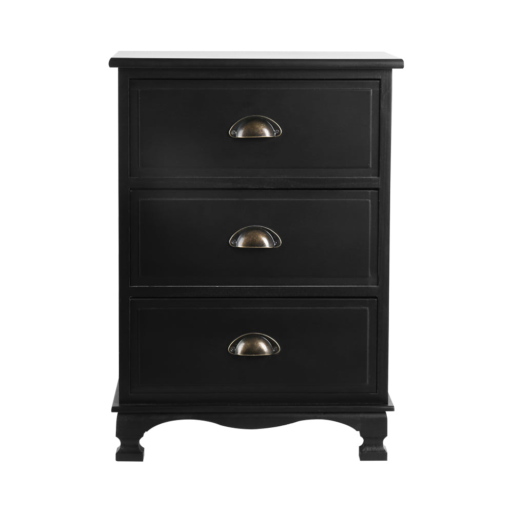 Bedside Table 3 Drawers Vintage - Thyme Black