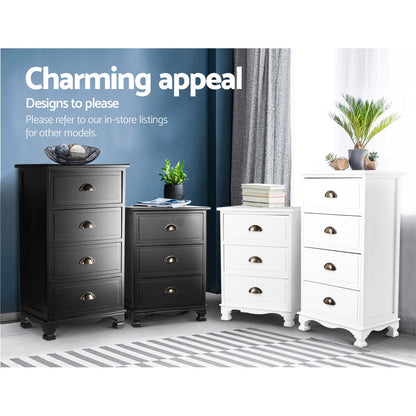Bedside Table 3 Drawers Vintage - Thyme Black