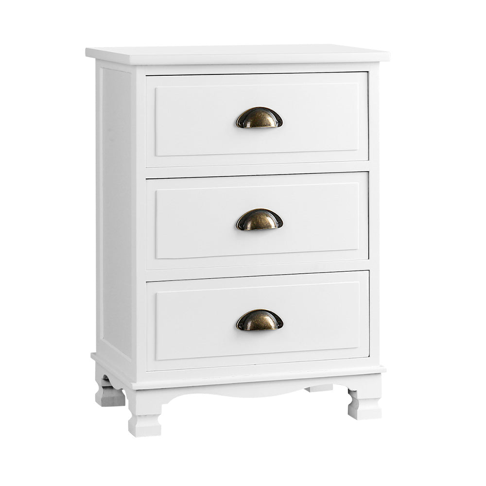 Bedside Table 3 Drawers Vintage - Thyme White
